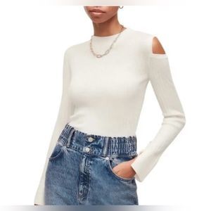 All Saints Wool Daina Jumper Shoulder Cut Out Ribbed Sweater Top Cream Size M